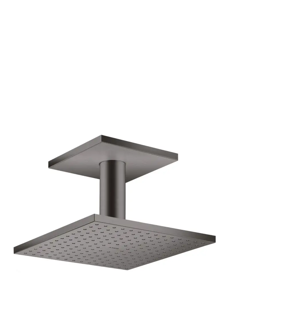Duschkopf mit quadratischer Oberfläche und zentralem Deckenanschluss in gebürstetem Schwarzchrom, hergestellt von AXOR.